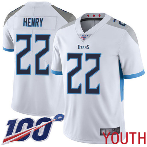 Tennessee Titans Limited White Youth Derrick Henry Road Jersey NFL Football #22 100th Season Vapor Untouchable